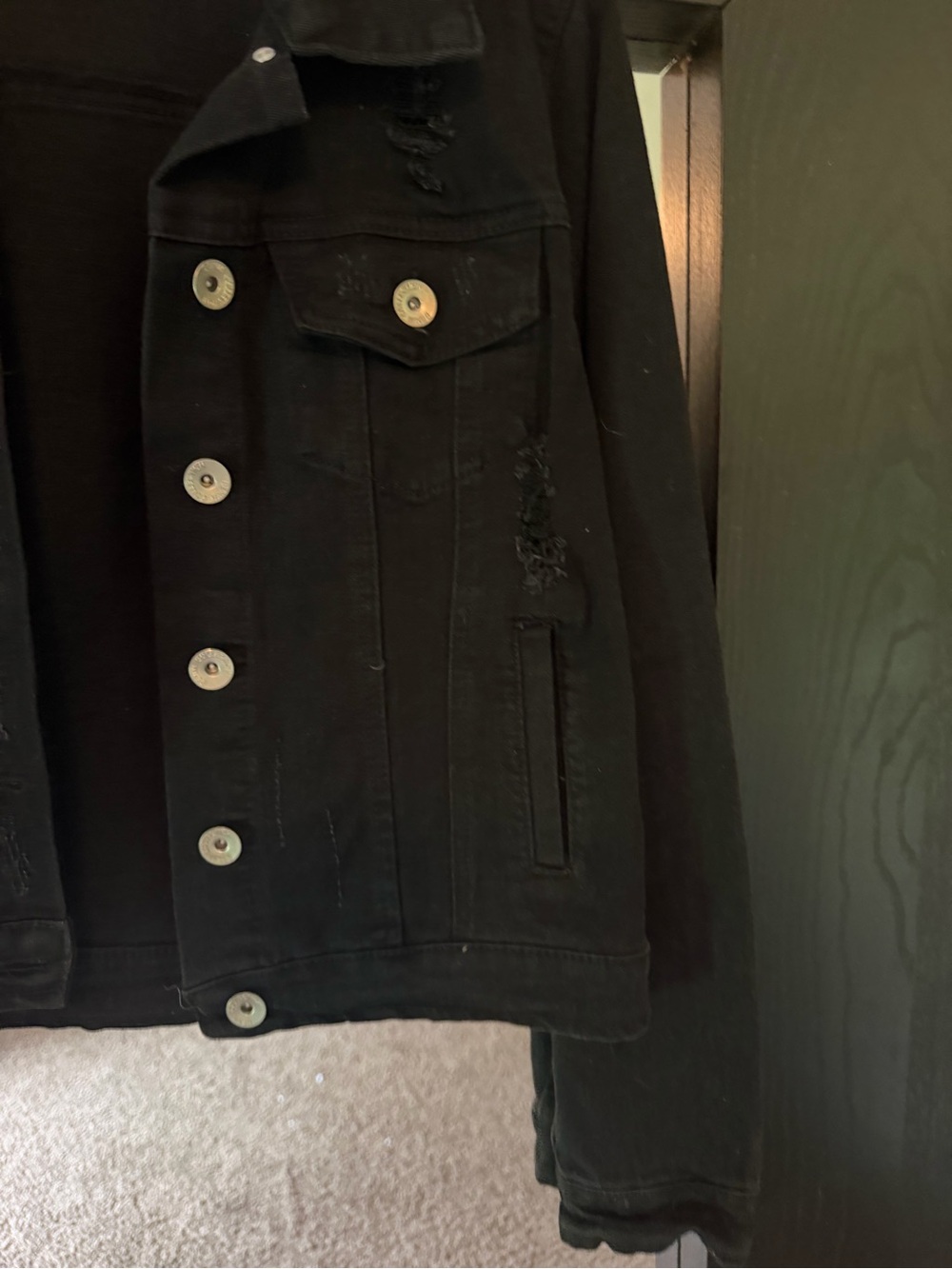 Black Distressed Denim Jacket - Women S NWOT - Picture 4 of 7